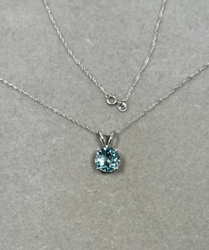 Aquamarine Solitaire Pendant – 2.10–2.75 Ct 9 mm AA Round Aquamarine Necklace in Platinum with 18K White Gold Chain