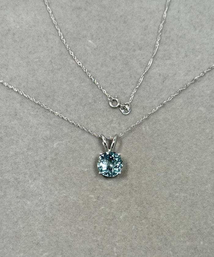 Aquamarine Solitaire Pendant – 2.10–2.75 Ct 9 mm AA Round Aquamarine Necklace in Platinum with 18K White Gold Chain