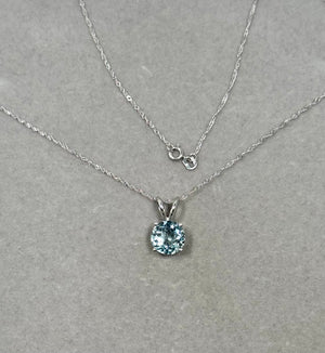 Aquamarine Solitaire Pendant – 2.10–2.75 Ct 9 mm AA Round Aquamarine Necklace in Platinum with 18K White Gold Chain