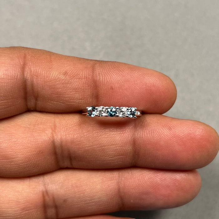 1/5 Ct VS Diamond & 0.33 Ct Aquamarine Ring in 18K White Gold – Elegant Birthstone Fine Jewelry Size 5.5