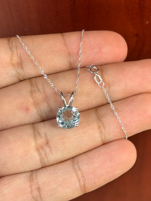 Aquamarine Solitaire Pendant – 2.10–2.75 Ct 9 mm AA Round Aquamarine Necklace in Platinum with 18K White Gold Chain