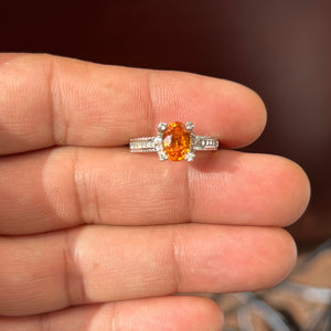 1.65 Ct Diamond & Spessartite Garnet Ring in 14K White Gold Size 6.5