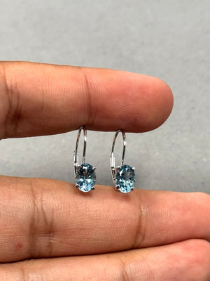 Aquamarine Stud Earrings – 1.50 Ct 7x5 mm AAA Oval Aquamarine Scroll Lever Back Earrings in 14K White Gold