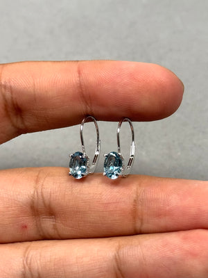 Aquamarine Stud Earrings – 1.50 Ct 7x5 mm AAA Oval Aquamarine Scroll Lever Back Earrings in 14K White Gold