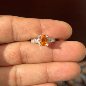 1.65 Ct Diamond & Spessartite Garnet Ring in 14K White Gold Size 6.5