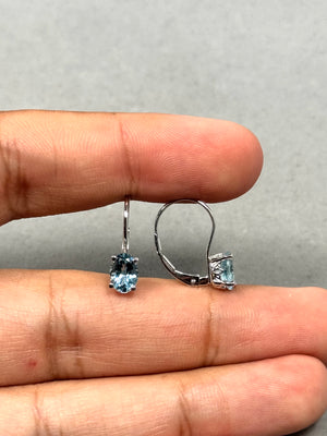 Aquamarine Stud Earrings – 1.50 Ct 7x5 mm AAA Oval Aquamarine Scroll Lever Back Earrings in 14K White Gold