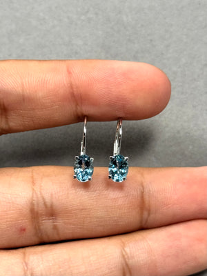Aquamarine Stud Earrings – 1.50 Ct 7x5 mm AAA Oval Aquamarine Scroll Lever Back Earrings in 14K White Gold