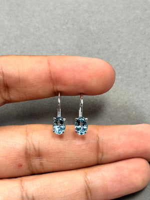 Aquamarine Stud Earrings – 1.50 Ct 7x5 mm AAA Oval Aquamarine Scroll Lever Back Earrings in 14K White Gold