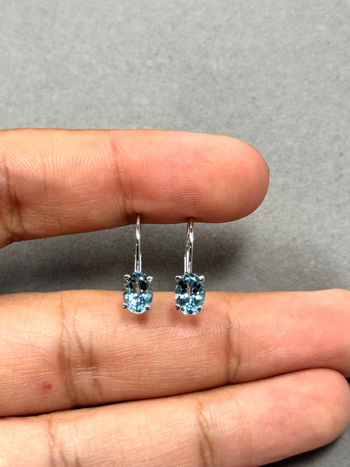 Aquamarine Stud Earrings – 1.50 Ct 7x5 mm AAA Oval Aquamarine Scroll Lever Back Earrings in 14K White Gold