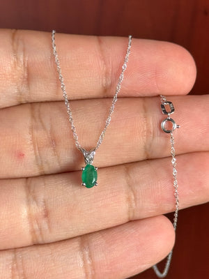 Natural Emerald Pendant – 0.35–0.47 Ct 6x4 mm AAA Oval Emerald Scroll Solitaire Necklace in Platinum