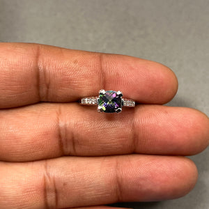 0.12 Ct Diamond & 1.42 Ct AAA Mystic Green Topaz Ring in 14K White Gold | Elegant Solitaire Statement Ring for Women Size 5