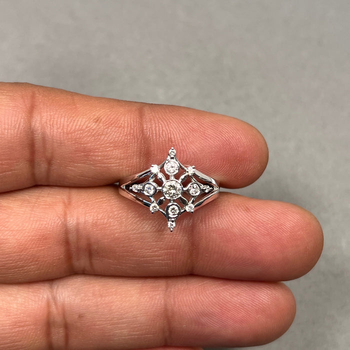 0.40–0.45 Ct Diamond Right Hand Ring in 14K White Gold | SI2–I1 Clarity, I–J Color, Elegant Prong-Set Statement Ring Size 7