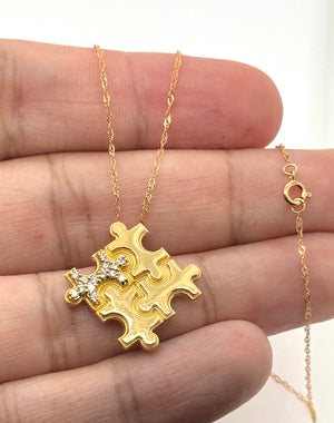 Diamond Puzzle Pendant | 14K Yellow Gold Necklace — Unique Symbolic Jewelry Gift
