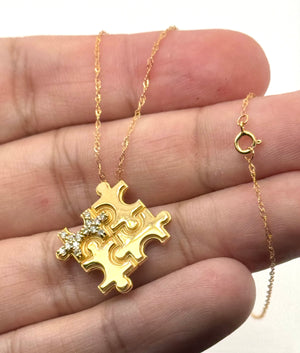 Diamond Puzzle Pendant | 14K Yellow Gold Necklace — Unique Symbolic Jewelry Gift