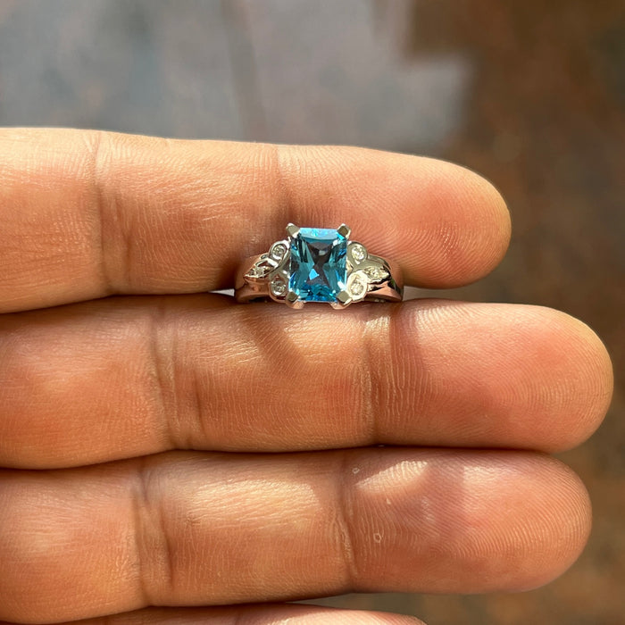 0.10 Ct Diamond & 2.75 Ct 9x7 mm AAA Swiss Blue Topaz Ring in 14K White Gold | Elegant Statement Ring, Designer Jewelry for Women Size 6