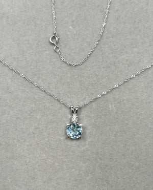 0.95-1.62 Ct Round Aquamarine & Diamond Pendant in 14K White Gold – March Birthstone Necklace (7mm A Quality Gemstone)