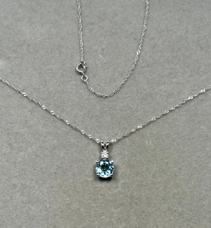 0.95-1.62 Ct Round Aquamarine & Diamond Pendant in 14K White Gold – March Birthstone Necklace (7mm A Quality Gemstone)