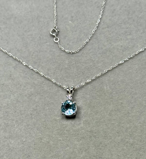 0.95-1.62 Ct Round Aquamarine & Diamond Pendant in 14K White Gold – March Birthstone Necklace (7mm A Quality Gemstone)