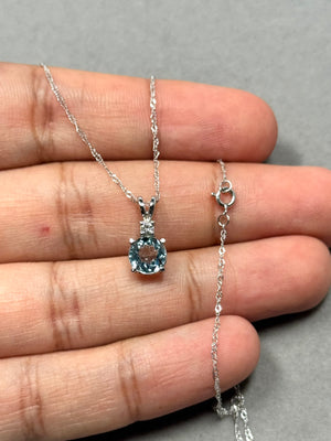 0.95-1.62 Ct Round Aquamarine & Diamond Pendant in 14K White Gold – March Birthstone Necklace (7mm A Quality Gemstone)