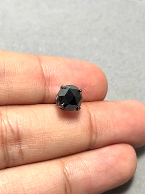 2.00 Ct Round Rose Cut Black Diamond Men’s Stud Earring in 14K Blackened White Gold | EGL USA Certified AA Quality 7.05–8.80mm