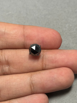 2.00 Ct Round Rose Cut Black Diamond Men’s Stud Earring in 14K Blackened White Gold | EGL USA Certified AA Quality 7.05–8.80mm