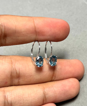 Heirloom Aquamarine Stud Earrings 1.50 Cts – 7x5 mm Oval Scroll Lever Back in 14K White Gold