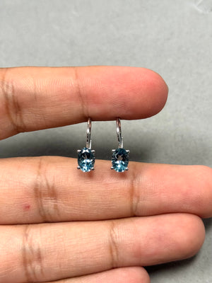 Heirloom Aquamarine Stud Earrings 1.50 Cts – 7x5 mm Oval Scroll Lever Back in 14K White Gold