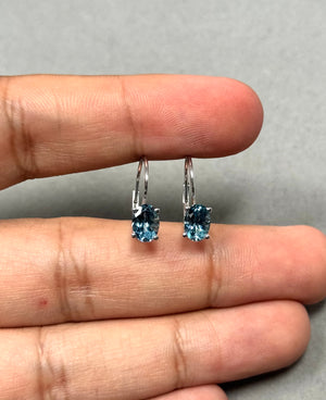 Heirloom Aquamarine Stud Earrings 1.50 Cts – 7x5 mm Oval Scroll Lever Back in 14K White Gold