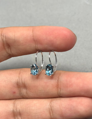 Heirloom Aquamarine Stud Earrings 1.50 Cts – 7x5 mm Oval Scroll Lever Back in 14K White Gold