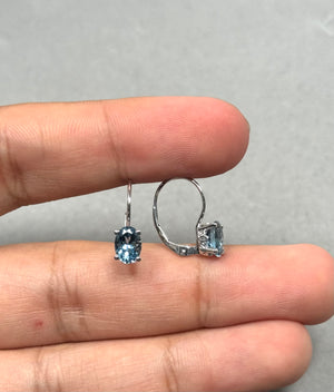 Heirloom Aquamarine Stud Earrings 1.50 Cts – 7x5 mm Oval Scroll Lever Back in 14K White Gold
