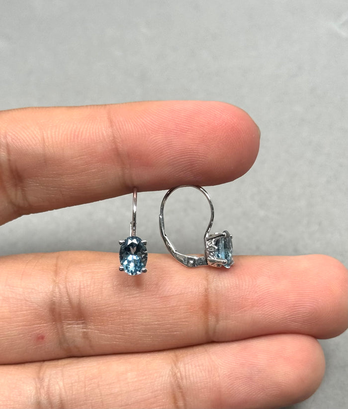 Heirloom Aquamarine Stud Earrings 1.50 Cts – 7x5 mm Oval Scroll Lever Back in 14K White Gold