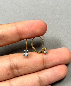 0.65–0.78 Ct Oval Aquamarine Stud Earrings | 6x4 mm AAA Gemstone Scroll Lever Back Earrings in 14K Yellow Gold