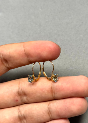 0.65–0.78 Ct Oval Aquamarine Stud Earrings | 6x4 mm AAA Gemstone Scroll Lever Back Earrings in 14K Yellow Gold