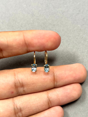 0.65–0.78 Ct Oval Aquamarine Stud Earrings | 6x4 mm AAA Gemstone Scroll Lever Back Earrings in 14K Yellow Gold