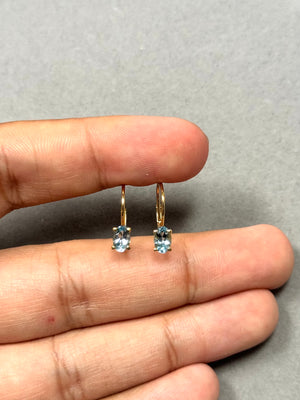 0.65–0.78 Ct Oval Aquamarine Stud Earrings | 6x4 mm AAA Gemstone Scroll Lever Back Earrings in 14K Yellow Gold