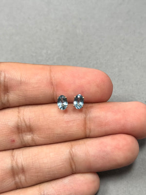 0.77–0.90 Ct Oval Aquamarine Stud Earrings | 6x4 mm AAA Quality Gemstone in 14K Yellow Gold