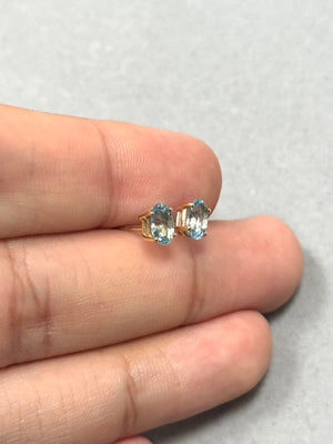 0.77–0.90 Ct Oval Aquamarine Stud Earrings | 6x4 mm AAA Quality Gemstone in 14K Yellow Gold