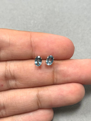 0.77–0.90 Ct Oval Aquamarine Stud Earrings | 6x4 mm AAA Quality Gemstone in 14K Yellow Gold