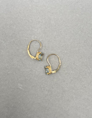 Oval Aquamarine Stud Earrings | 8x6 mm AA Quality Scroll Lever Back in 14K Yellow Gold