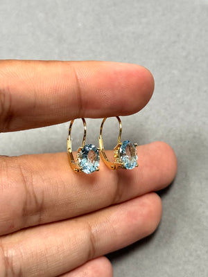 Oval Aquamarine Stud Earrings | 8x6 mm AA Quality Scroll Lever Back in 14K Yellow Gold
