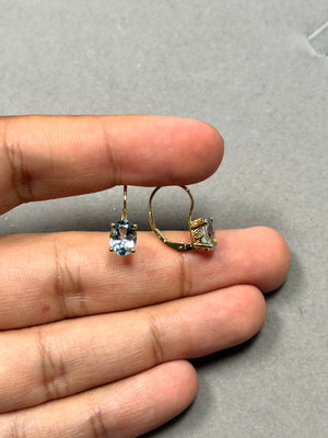 Oval Aquamarine Stud Earrings | 8x6 mm AA Quality Scroll Lever Back in 14K Yellow Gold