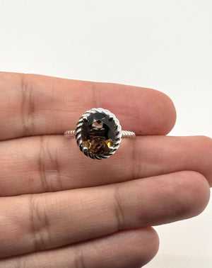 Smokey Quartz Ring | 14K White Gold Oval Solitaire — Bold Cocktail Statement Gift for Her Ring Size 7