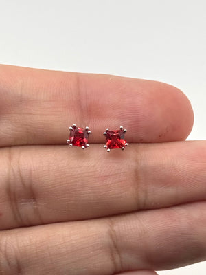Red sapphire stud earrings in 14K white gold princess cut prong setting elegant jewelry