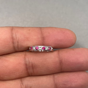 0.20 Ct Diamond & 0.30 Ct Ruby Stackable Band in 14K White Gold | Elegant Channel-Set Gemstone Ring, Stackable Jewelry for Women Size 4.5