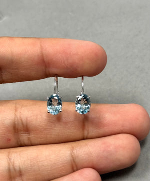 1.74–2.31 Ct Oval Aquamarine Stud Earrings | 8x6 mm AA Quality Scroll Lever Back in 14K White Gold