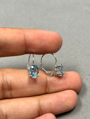 1.74–2.31 Ct Oval Aquamarine Stud Earrings | 8x6 mm AA Quality Scroll Lever Back in 14K White Gold