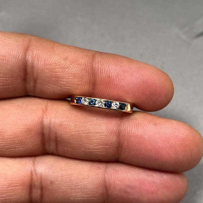 0.70 Ct Diamond & Blue Sapphire Stackable Band in 14K Yellow Gold | Elegant Gemstone Ring, Stackable Jewelry for Women Size 7
