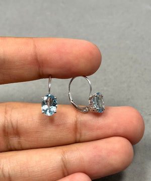 1.74–2.31 Ct Oval Aquamarine Stud Earrings | 8x6 mm AA Quality Scroll Lever Back in 14K White Gold
