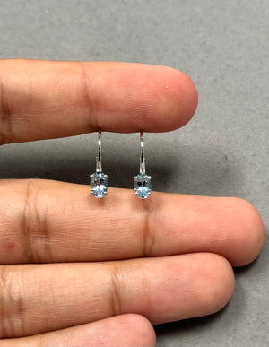0.77–0.90 Ct AA Oval Aquamarine Stud Earrings | 6x4 mm Lever Back Earrings in 14K White Gold | March Birthstone Jewelry Gift