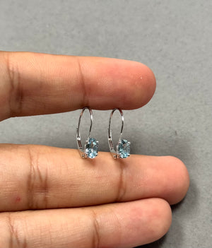 0.77–0.90 Ct AA Oval Aquamarine Stud Earrings | 6x4 mm Lever Back Earrings in 14K White Gold | March Birthstone Jewelry Gift